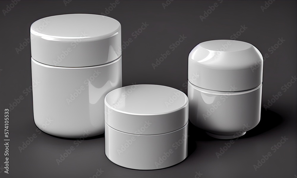 Empty white containers for skin care cosmetics, 3D rendering, generative AI Empty white containers for skin care cosmetics, 3D rendering, generative AI