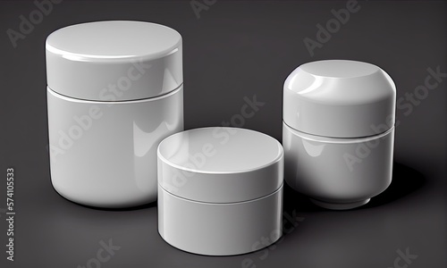 Empty white containers for skin care cosmetics, 3D rendering, generative AI