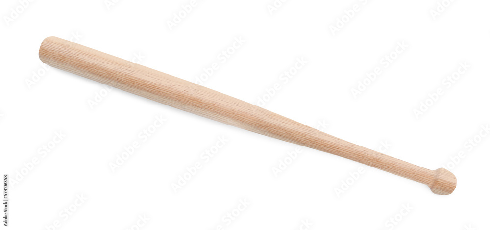 Wooden baseball bat isolated on white, top view. Sports equipment Wooden baseball bat isolated on white, top view. Sports equipment