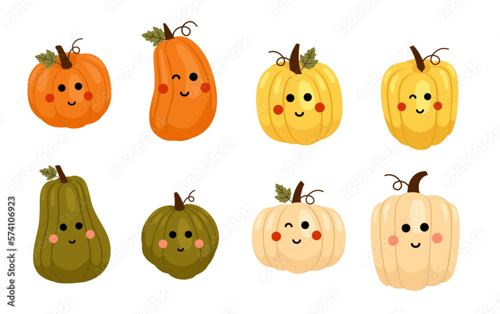 Set of textured pumpkin cute characters in pastel colors. Pumpkin cute characters for Halloween. Set of cute characters pumpkins and Halloween decorations Set of textured pumpkin cute characters in pastel colors. Pumpkin cute characters for Halloween. Set of cute characters pumpkins and Halloween decorations