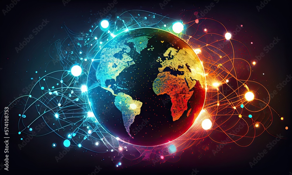 Obraz premium Environmental technology, global communication network concept, generative AI