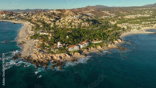 Fly around Palmilla Point in Los Cabos on the Sea of Cortez in Mexico. The most beautiful spot in Mexico. Southern Baja travel.