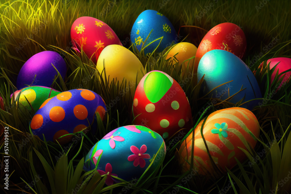 Easter Eggs On Grass Easter Eggs On Grass