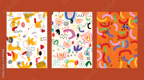 Fashionable set of abstract line  shapes  various object and doodle hand drawn vector illustration. Artistic design for wall art  poster  cover  cards and prints.