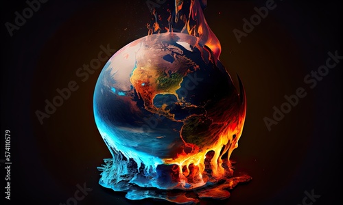 The concept of the melting of planet Earth, climate change and global warming, generative AI