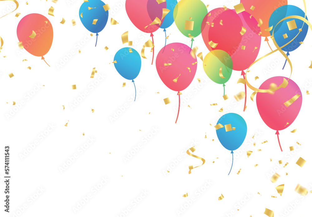 Confetti background with Party poppers and air balloons isolated. Festive vector illustration.Lettering Happy Birthday To You