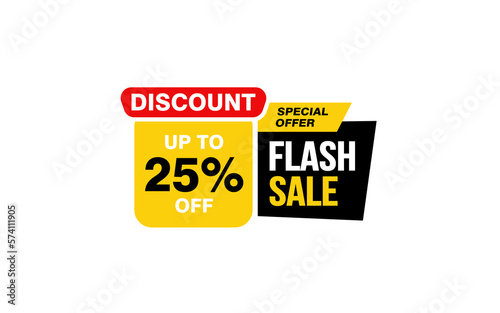 25 Percent FLASH SALE offer, clearance, promotion banner layout with sticker style. 