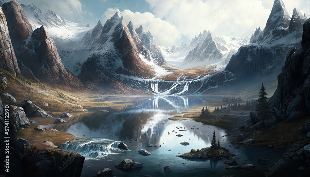 A Beautiful Mountains Landscape Wallpaper Generated AI HD 4K