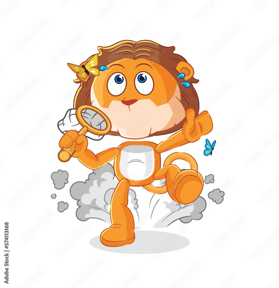lion catch butterfly illustration. character vector