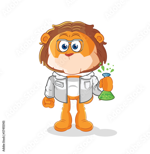 lion scientist character. cartoon mascot vector