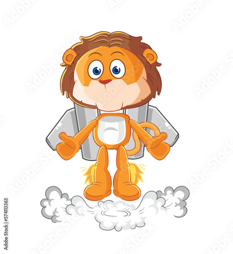 lion with jetpack mascot. cartoon vector