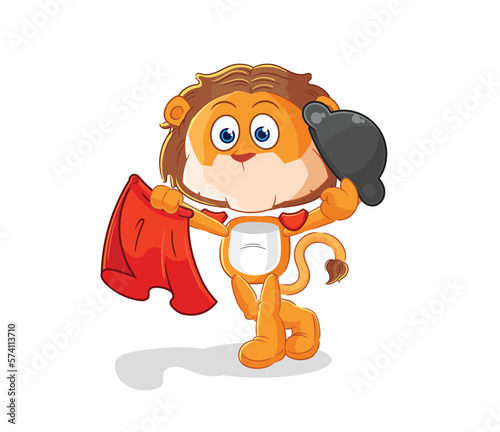lion matador with red cloth illustration. character vector