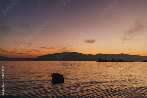 Beautiful clam sunset ocean in Vlore city, Albania.