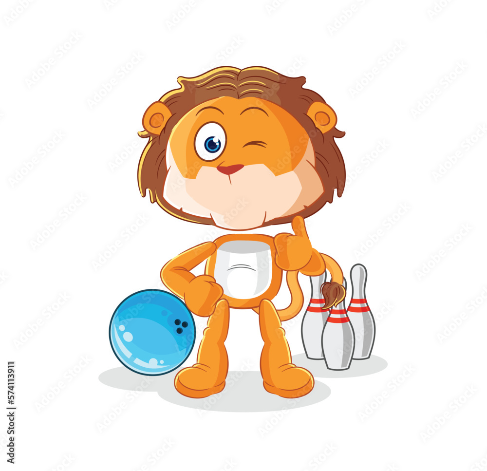 Fototapeta premium lion play bowling illustration. character vector