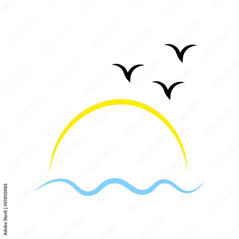 Sun birds sea. Summer vacation. Vector illustration.