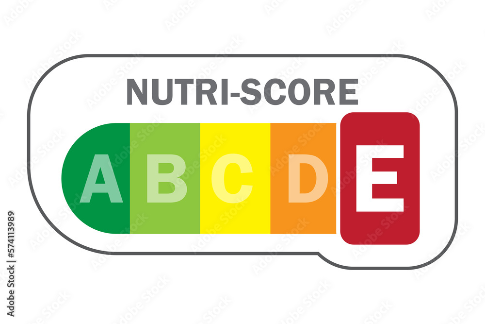 Packaging with nutri score. Letter E. Vector illustration. Packaging with nutri score. Letter E. Vector illustration.
