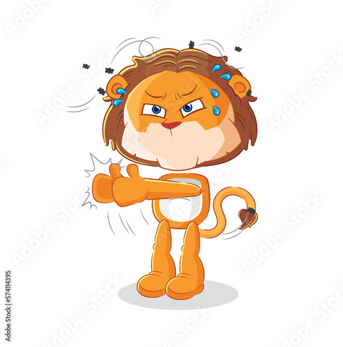 lion swat fly character. cartoon mascot vector