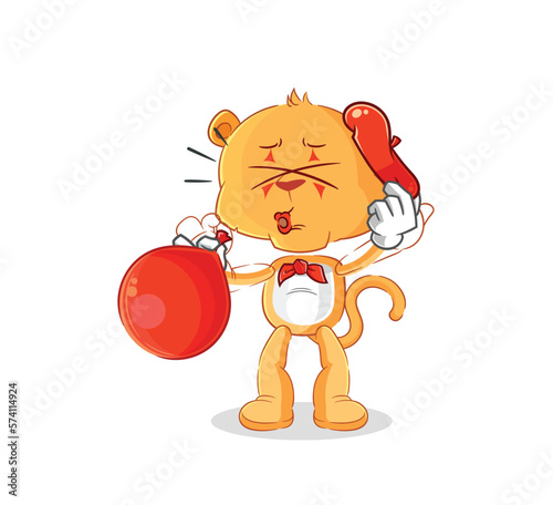lioness pantomime blowing balloon. cartoon mascot vector
