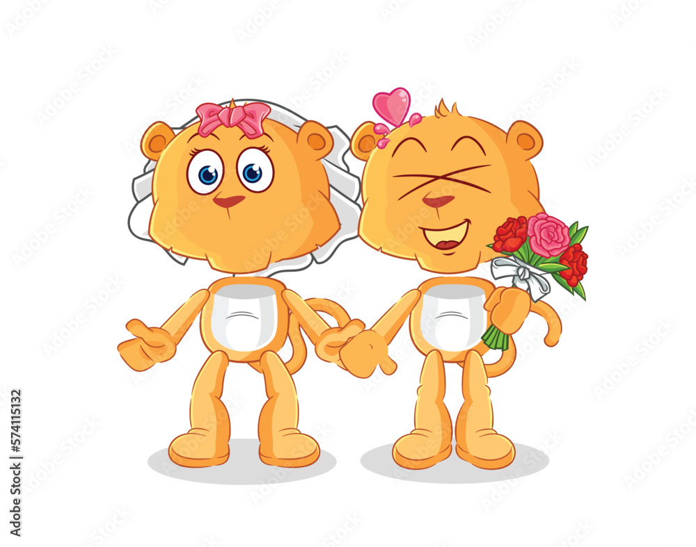 Fototapeta premium lioness wedding cartoon. cartoon mascot vector