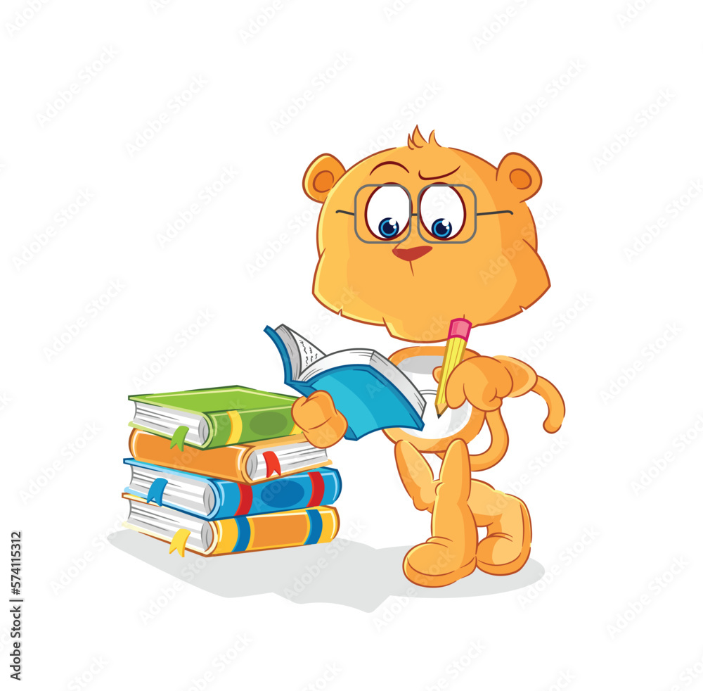 Fototapeta premium lioness studying mascot. cartoon vector