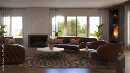 Exquisite Mansion Living Room, Generative AI