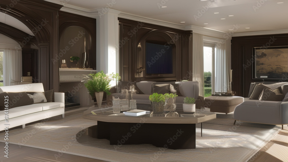 Stylish Living Room in a Mansion, Generative AI Stylish Living Room in a Mansion, Generative AI
