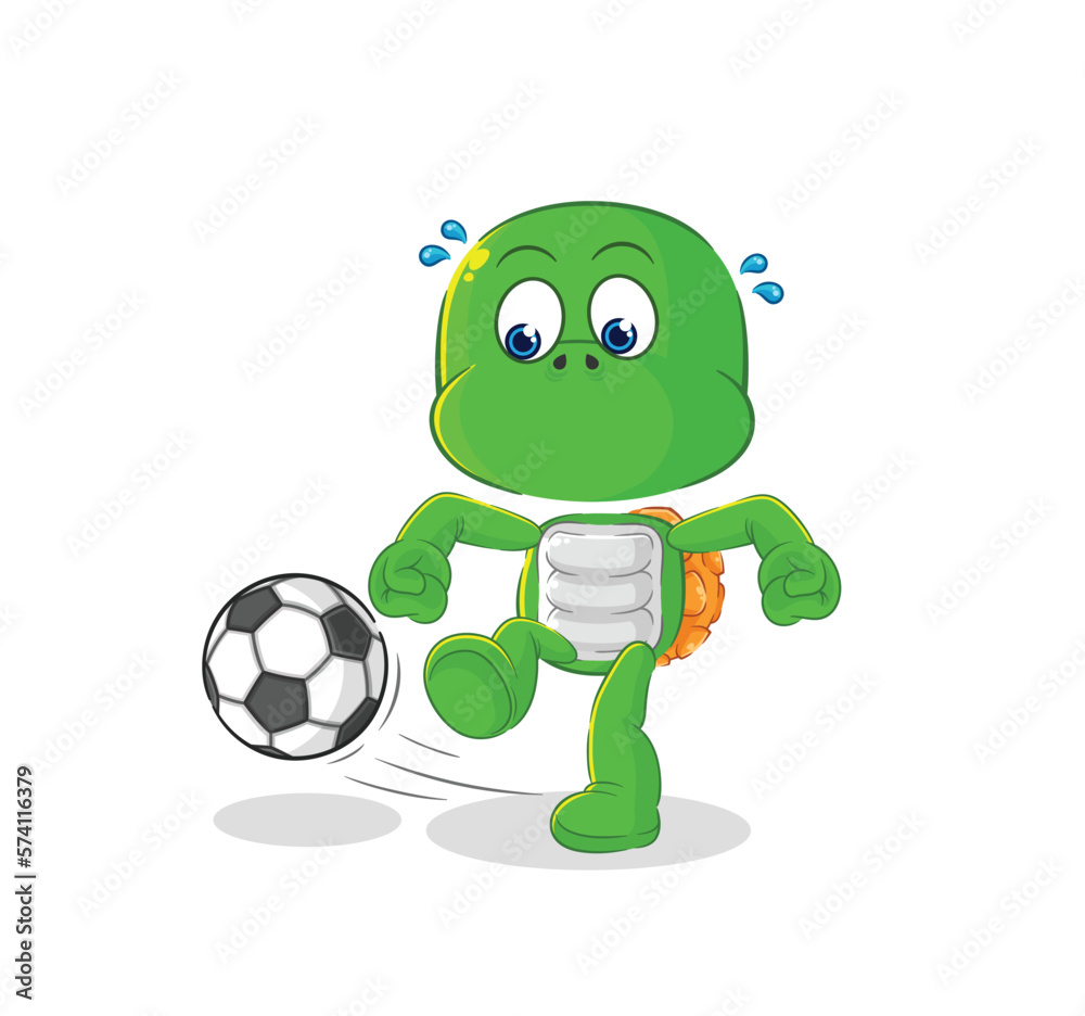 Fototapeta premium turtle kicking the ball cartoon. cartoon mascot vector