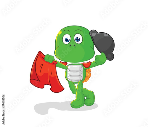 turtle matador with red cloth illustration. character vector
