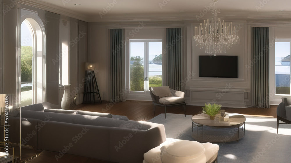 Magnificent Living Room in a Mansion, Generative AI Magnificent Living Room in a Mansion, Generative AI