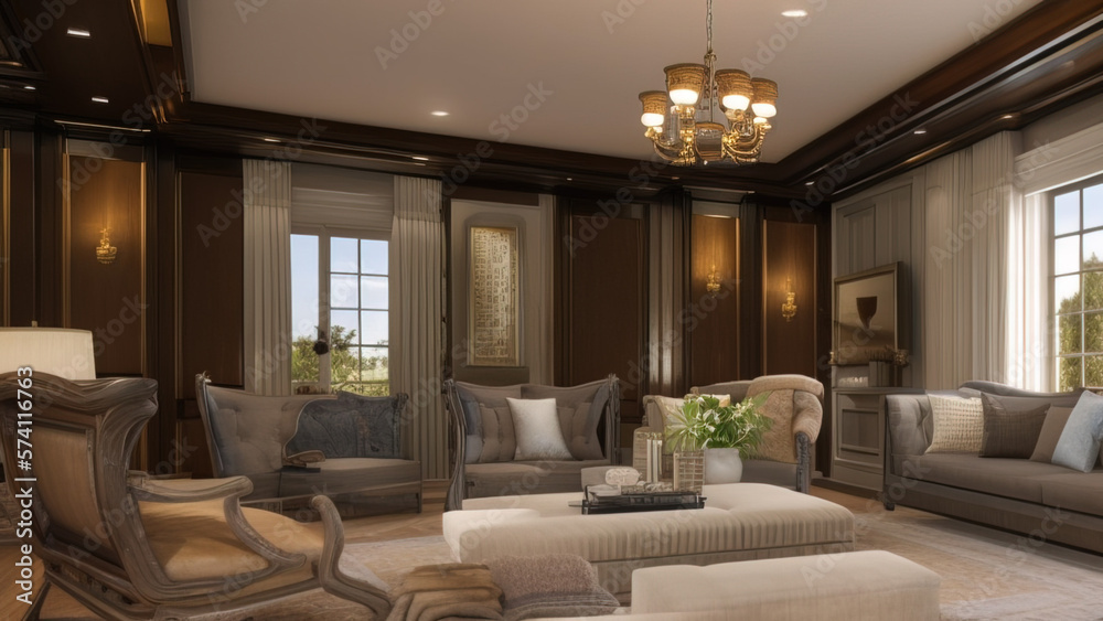 Fashionable Living Room in a Mansion, Generative AI Fashionable Living Room in a Mansion, Generative AI