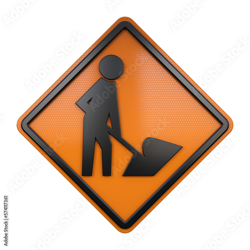 3D illustration of road traffic sign men wroking