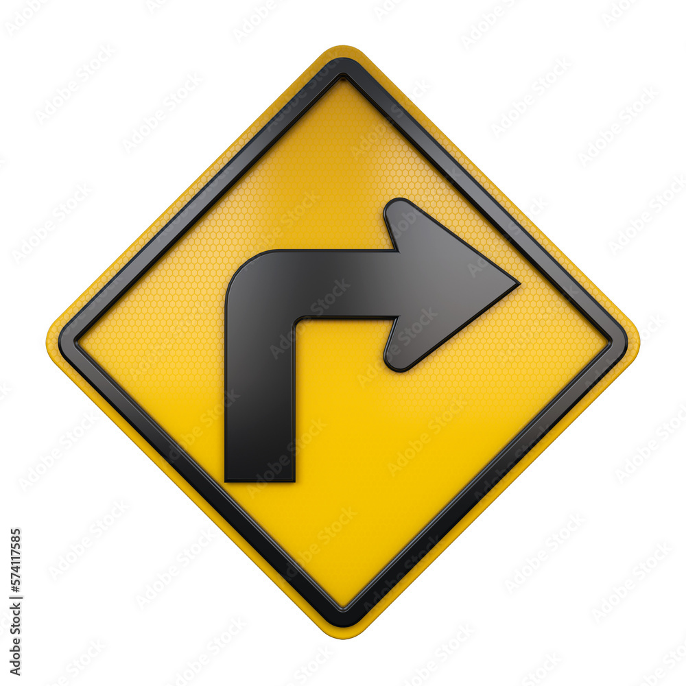 3D illustration of road traffic sign Right Turn 3D illustration of road traffic sign Right Turn