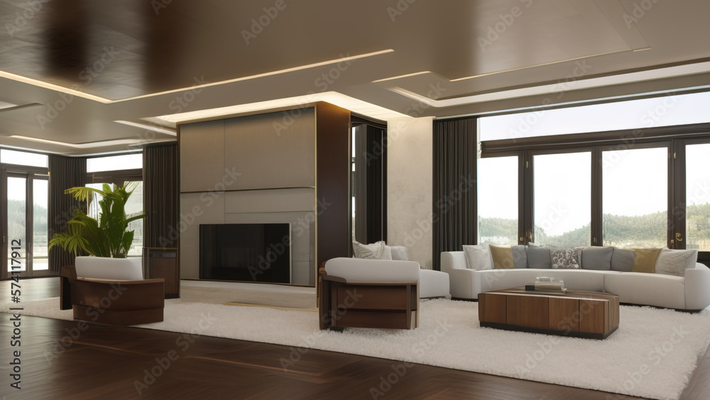 Spectacular Living Room in a Mansion, Generative AI