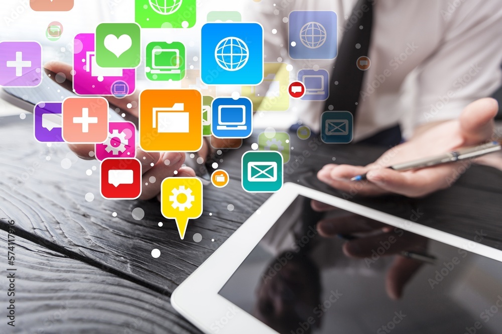 Digital marketing concepts, person works with infographic Digital marketing concepts, person works with infographic