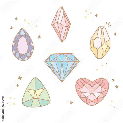 set of cute kawaii diamond gemstones 