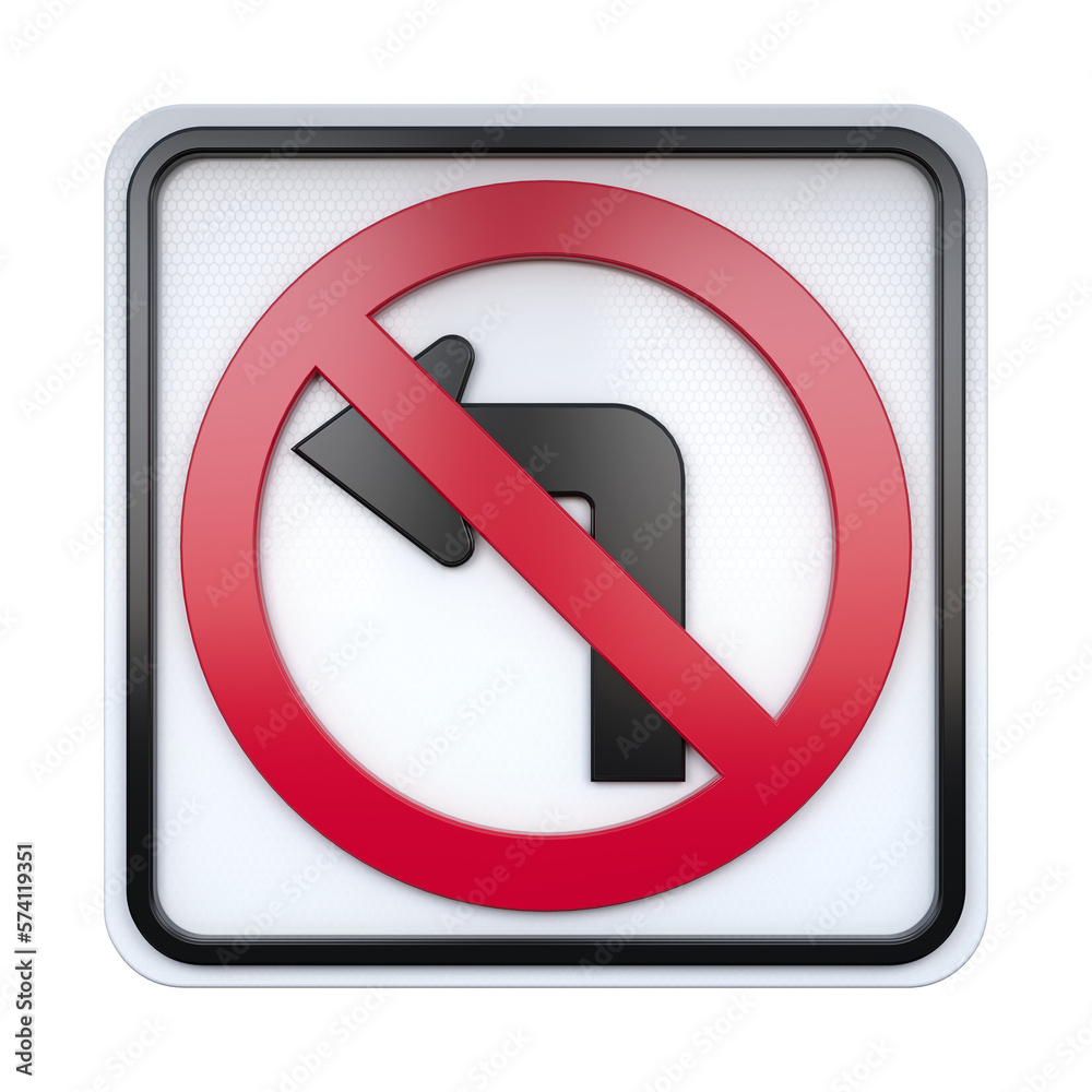 3D illustration of road traffic sign No Left Turn 3D illustration of road traffic sign No Left Turn