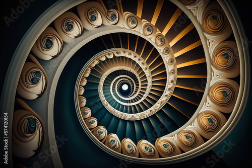 spiral endless stairs kaleidoscope with visual effect, illustration Generative AI