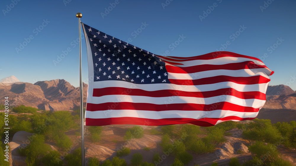 United States Flag, Rustic and Rural Design of Independence, Generative AI