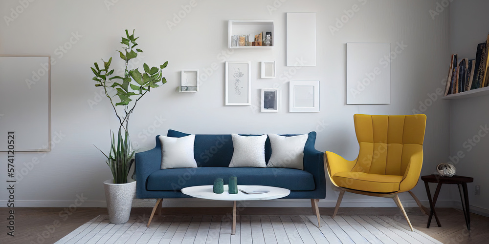 mock up poster frame in boho interior background, wooden living room design, Scandinavian style. Generative AI illustration mock up poster frame in boho interior background, wooden living room design, Scandinavian style. Generative AI illustration