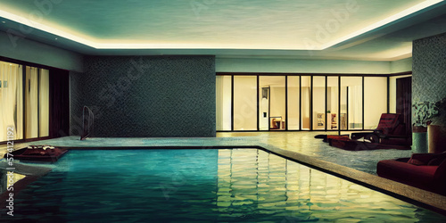 Luxury pool villa spectacular contemporary design digital art real estate , home, house and property, Generative AI illustration. © Interior Stock Photo