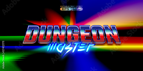 Retro text effect dungeon master futuristic editable 80s classic style with experimental background, ideal for poster, flyer, social media post with give them the rad 1980s touch