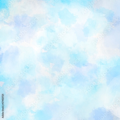 絵具をペタペタ塗ったような爽やかなブルー系の水彩背景イラスト