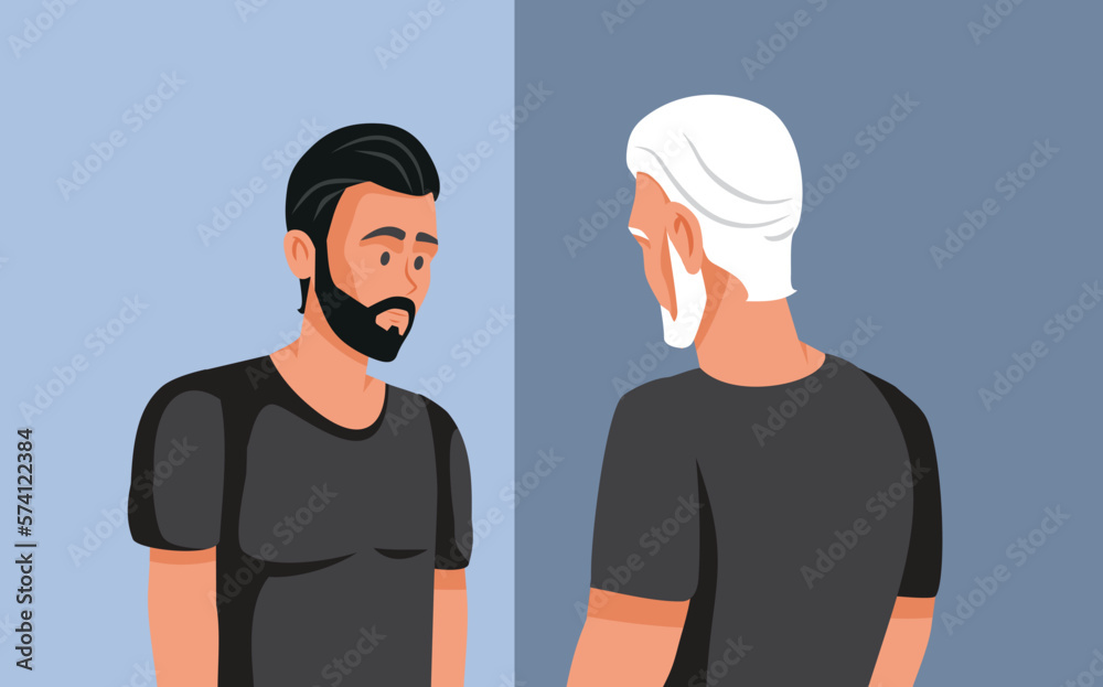 Old Man Looking in the Mirror Seeing Younger Reflection of Himself. Elderly guy thinking about his younger self with nostalgia
Old Man Looking in the Mirror Seeing Younger Reflection of Himself. Elderly guy thinking about his younger self with nostalgia