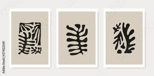 Matisse abstract art set. Collection posters contemporary art. Aesthetic modern art, boho decor, minimalist stile. Vector Illustration.