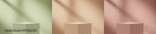 Set of pastel 3d mockup scene with natural lighting through window on backgro...