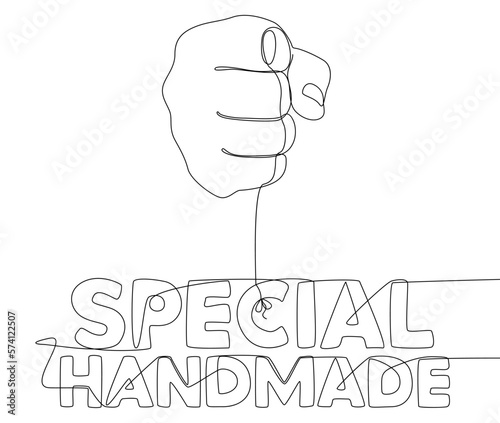 One continuous line of hand with Special Handmade word. Thin Line Illustration vector concept. Contour Drawing Creative ideas.