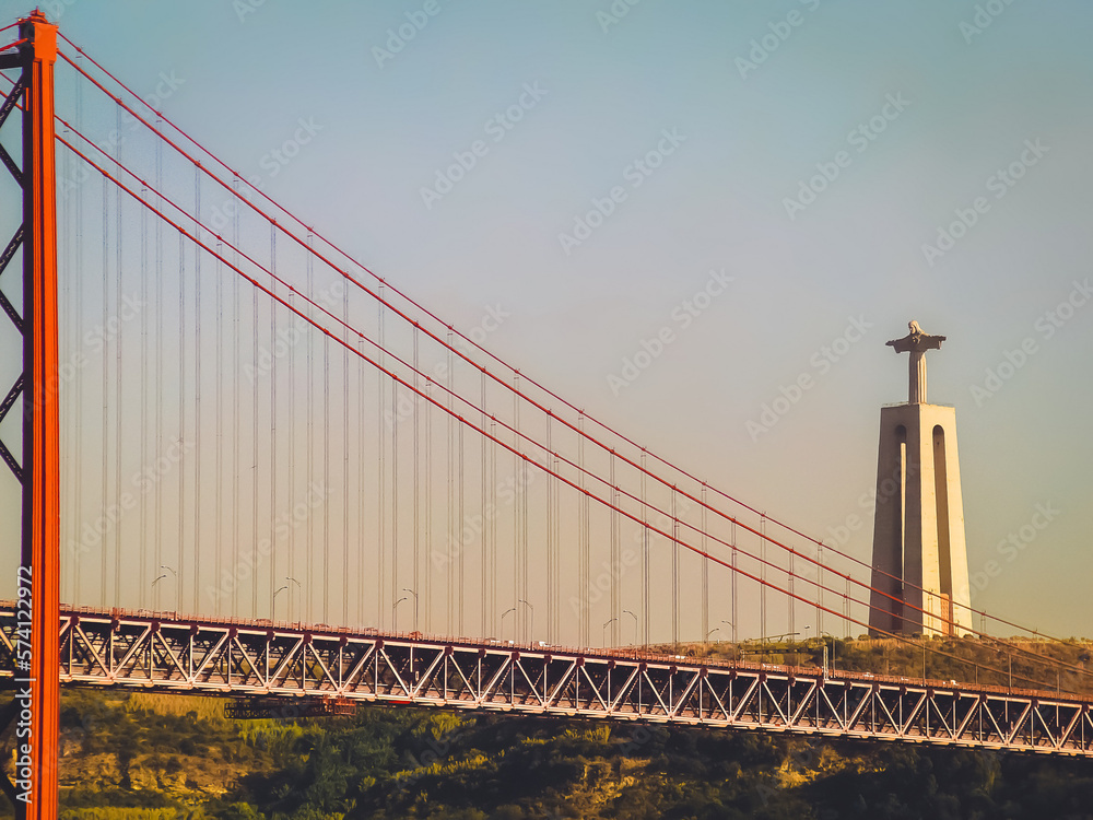 Fototapeta premium Lisbon: 25 de Abril Bridge and Christ the King
