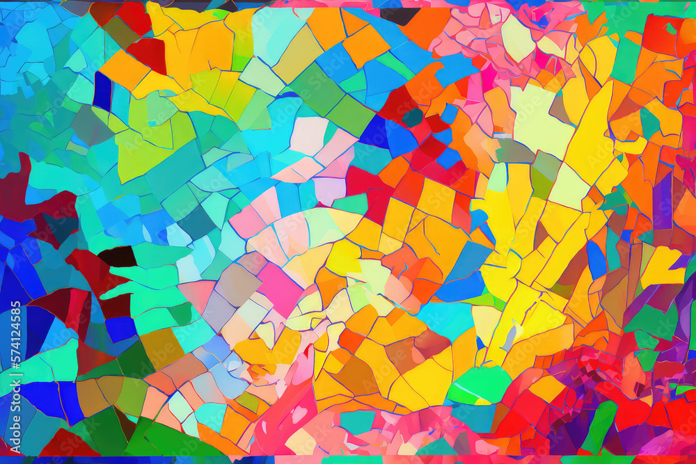 Mosaic Abstract Background, A vibrant, kaleidoscopic display of fragmented geometric shapes, each one individually distinct yet cohesively arranged to form a larger composition. 