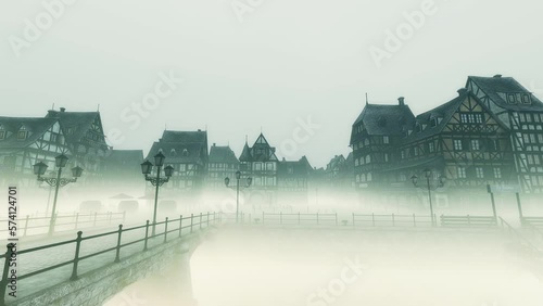 Medieval European City Foggy Day 3D Video Animation