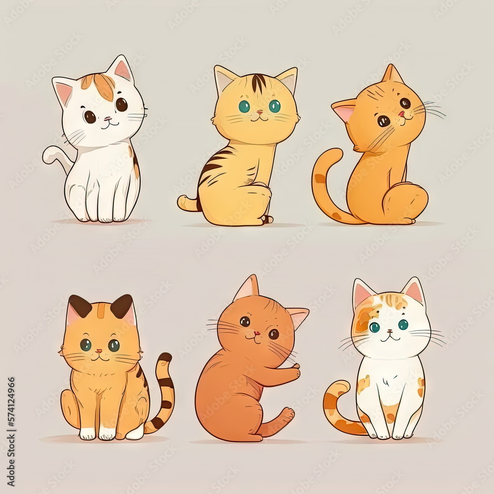Cartoon character of Cat, whiteCollection of  Cartoon character of Cat, white background, Made by AI,Artificial intelligence background, vector illustration, Made by AI,Artificial intelligence
